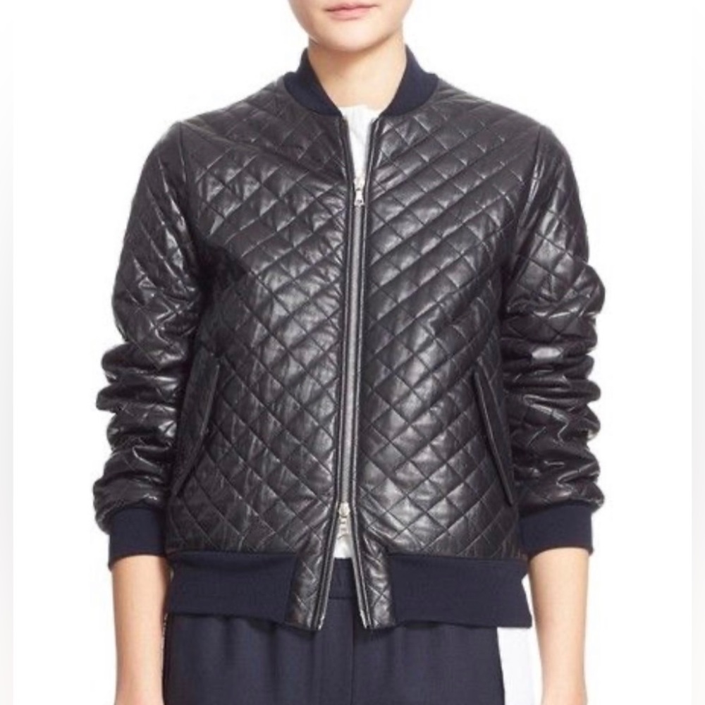 ADAM LIPPES Quilted Lambskin Leather Bomber Jacket